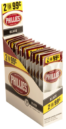 Phillie Black Pouch Cigarillo Cigars 15/2's - 60 cigars