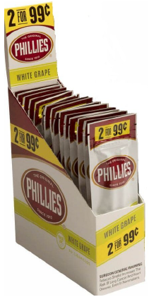 Phillie White Grape Pouch Cigarillo Cigars 15/2's - 60 cigars