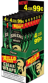 Zig Zag Green Rillo Cigar Wraps 15/4's - 60 wraps